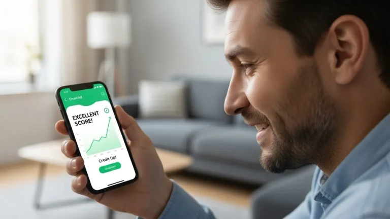 Pessoa verificando o aumento do Score de Crédito no aplicativo do celular.